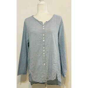 Habitat Clothes To Live In Women Size L Striped Button Down Shirt Lagenlook
